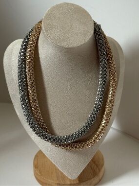 Sparkly Rhinestone Woven Mesh Collar Choker Necklace Set Gold Silver Tone